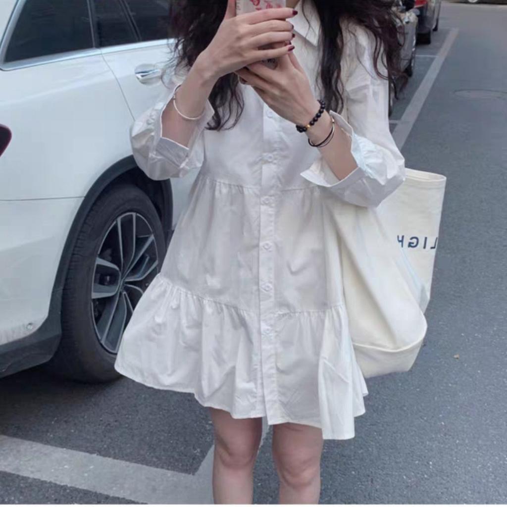 Spring Autumn Women's Sweet Japanese Style Long Sleeve Dress Summer Korean White Shirt Dresses