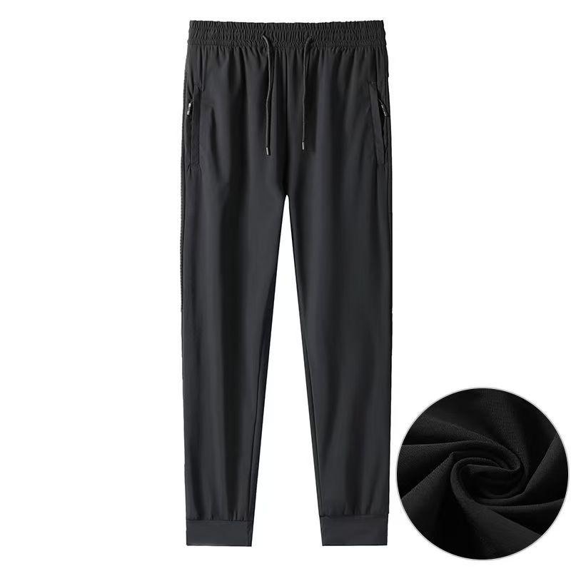 Men's Summer Ice Silk Long Pants, Elastic Outdoor Casual Pants, Mesh Pants, Loose Cuffed Long Pants, Sports Running Pants