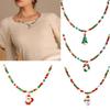 Santa Claus Christmas Tree Pendant Necklace Beads Jewelry Elegant Holiday Gift For Women’s Festive Occasion Outfits