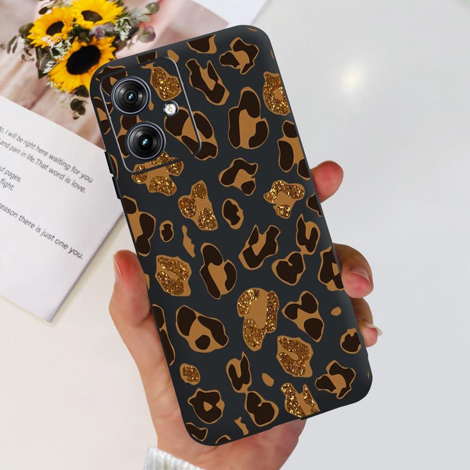 For Motorola Moto G54 5G Case Black Matte Liquid Silicone On Motorola G54 MotoG54 G 54 Soft Cover Leopard Print Coques Fundas