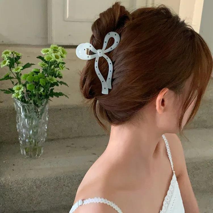 1/2pcs/Set Women's Elegant Sweet Bow Polka Dot Large Hair Claw Clips,For Women's Daily Use,Valentine's Day