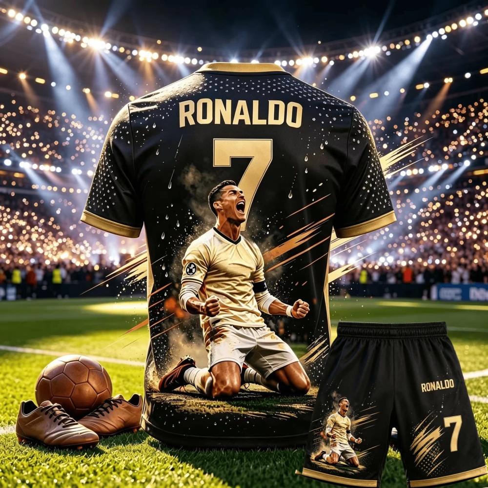 CR7 Ronaldo Numero 7 Tema Calcio Abbigliamento Adulti Bambini Stampa 3D Maglia Pantaloncini Tuta Sportiva Due Pezzi Per Fan Abbigliamento Genitore-Figlio