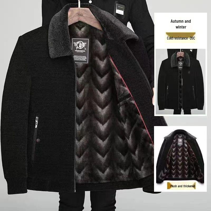 

Men s Winter Chenille Wool Coat - Thickened, Long Sleeve, Plus Velvet, Dad Style 185 (135-150 kg)