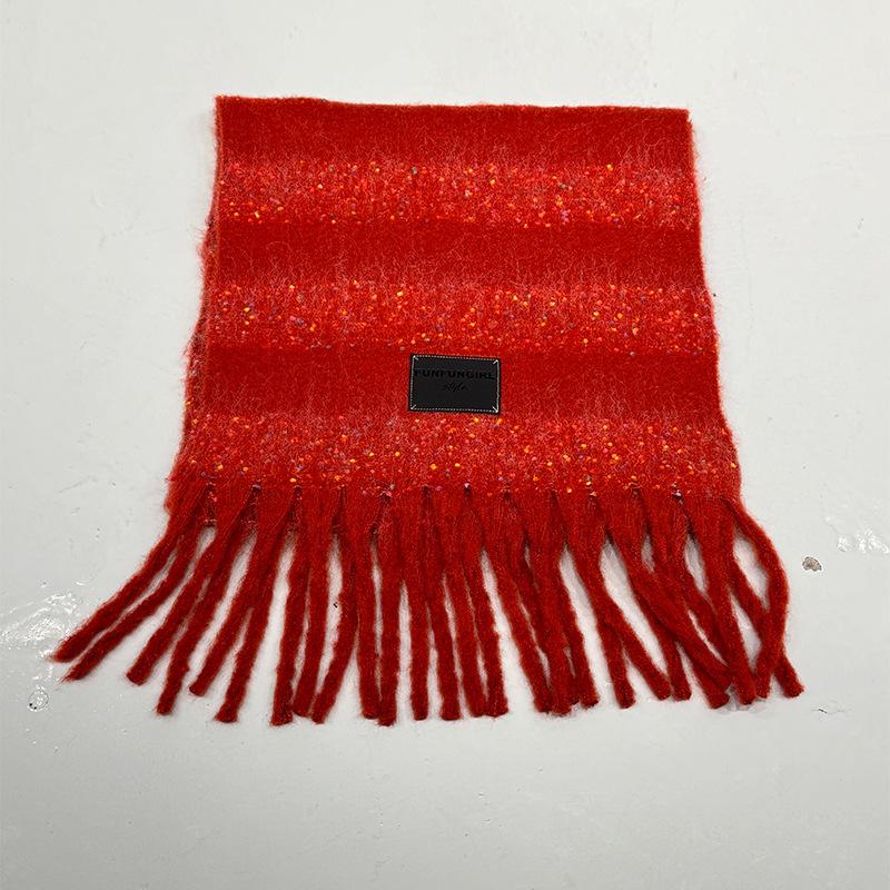 Spring and Autumn Premium Sense Thickened Long Warm Striped Scarf Color Matching Soft Versatile Fringed Polyester Shawl Scarf