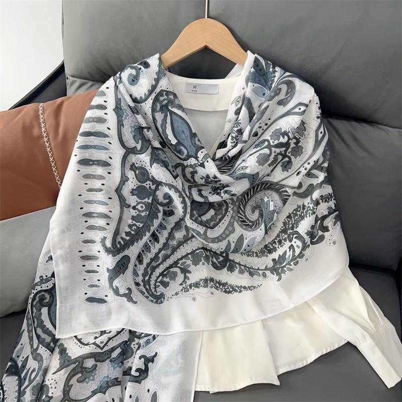 New Cotton Linen Scarf Versatile Printing Long Scarf Spring Autumn Korean Style Shawl Outerwear Warm Fashionable Women'S