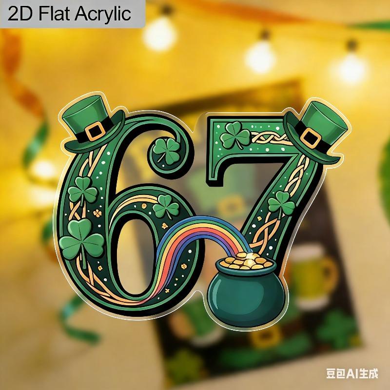 2D Flat Lucky for Irish 67 Number Pendant Acrylic Decoration Sign, Christmas Decoration Garden Decor, Suitable for decoration, Wall, porch, Room, Vill