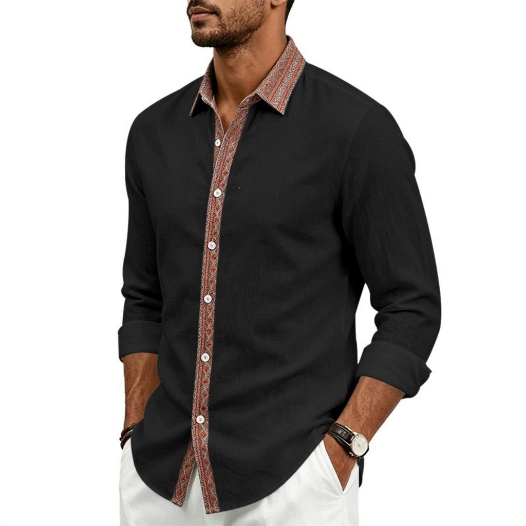 Camicia da uomo a maniche lunghe in lino con abbottonatura e colletto