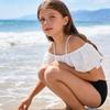 Girls Two Piece Swimsuit Set Off Shoulder Top with Straps and High Waist Bottoms Summer Beach Swimwear