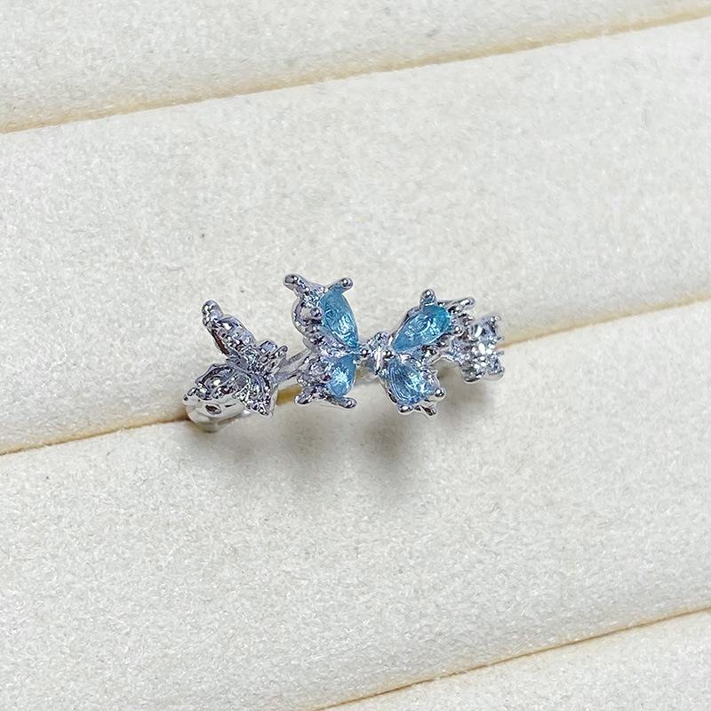 Hongkong-Stil Süßes und Kühles Temperament Mikro-Inlay Zirkon Schmetterling Persönlichkeit Öffnungsring Damen Super Fee Nische Leichter Luxus Index