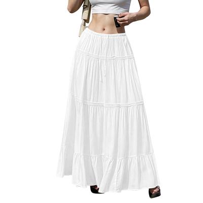 Women's Flowy Flared Ruffle Hem A Line Maxi Skirts Elastic Waist Elegant Tiered Layer Boho Long Skirts