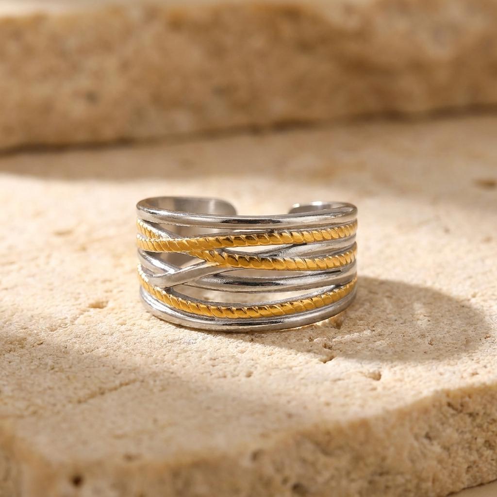 Multi-Style Sun Stainless Steel Open Ring Set for Women Vintage Hammered Twisted Rings Party Stackable Jewelry Gift