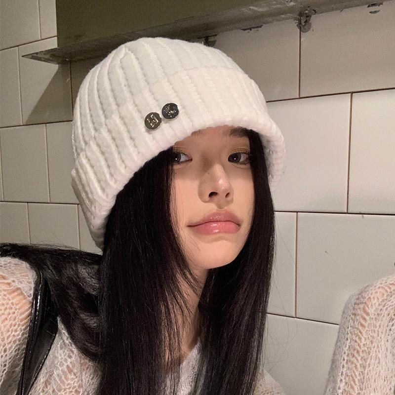 Women's Wool Knitted Headgear Autumn and Winter Warm Versatile Pullover Hat Loose Face Small Wool Hat