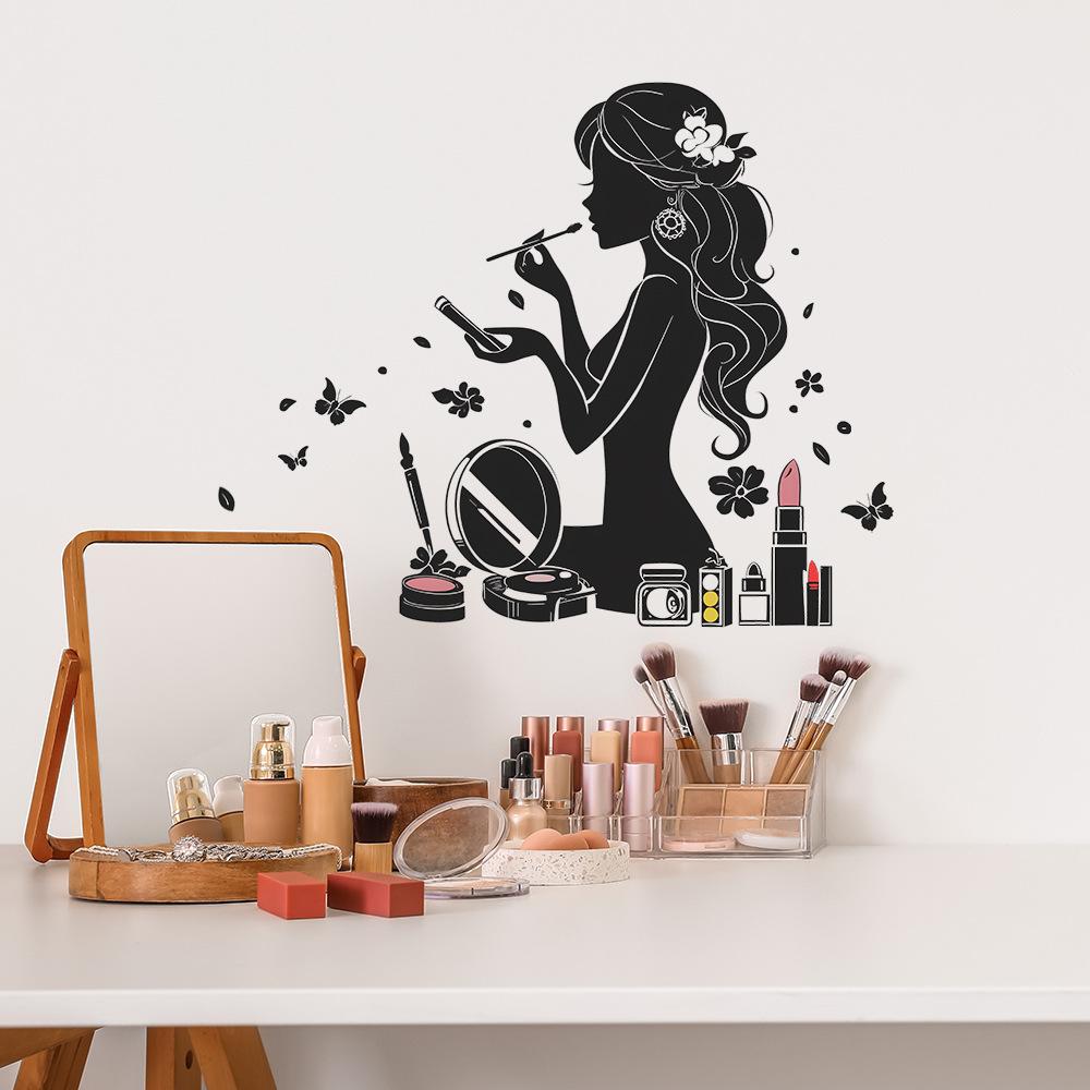 Self-adhesive Woman Makeup Silhouette Mirror Wall Stickers for Dressing Room Beauty Salon Home Decor