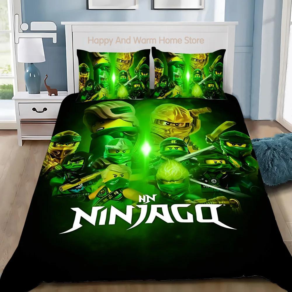 Påslakan Tecknad Spel Kuddfodral Sängkläder Set Pojke Flicka Sovrumsinredning Pojkar-N-Ninjagos-Present Enkel Dubbel Stor Storlek