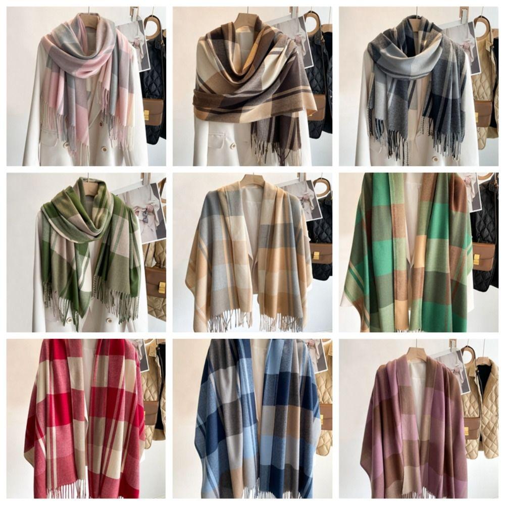 Thick Imitation Cashmere Shawl Keep Warm Shawl Wrap Simple Plaid Scarf  Girl