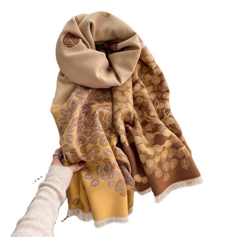 Leaf scarf women's summer office air conditioner shawl spring autumn and winter long dual-purpose warm cloak cover