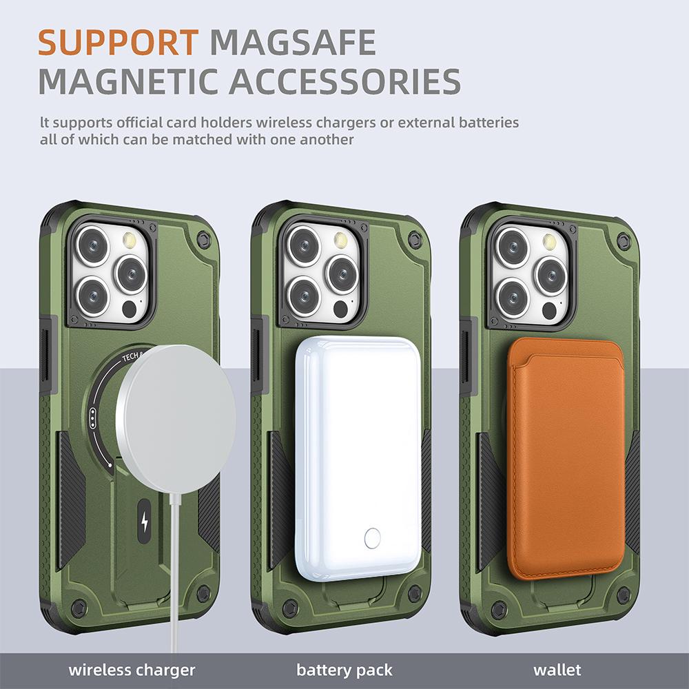 For iPhone 16 Pro Max Case Compatible with MagSafe TPU+PC Kickstand Phone Cover with Strap