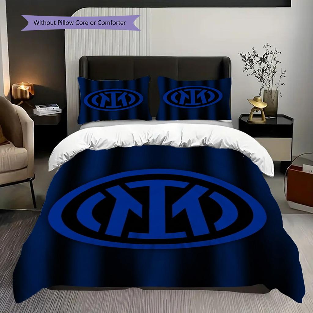 Biancheria da letto con sfondo stemma Inter Milan (1 * copripiumino + 2 * federa, senza nucleo) Set biancheria da letto Copripiumino e federa Regalo di Natale compleanno