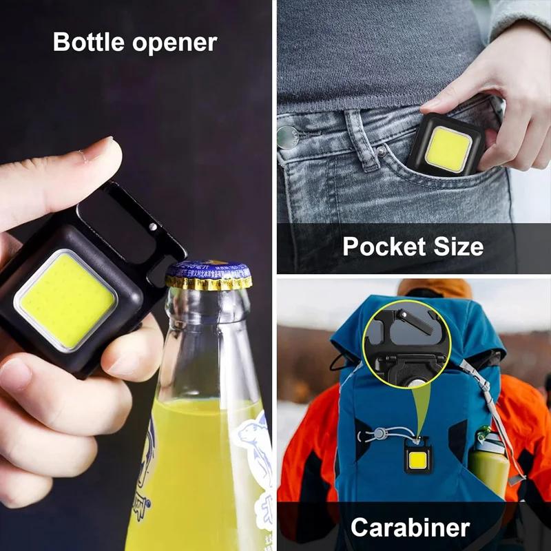 1pc COB Keychain Work Light Flashlight With 4 Lighting Modes Keychain Light Emergency Light Mini Flashlight With Magnetic Base