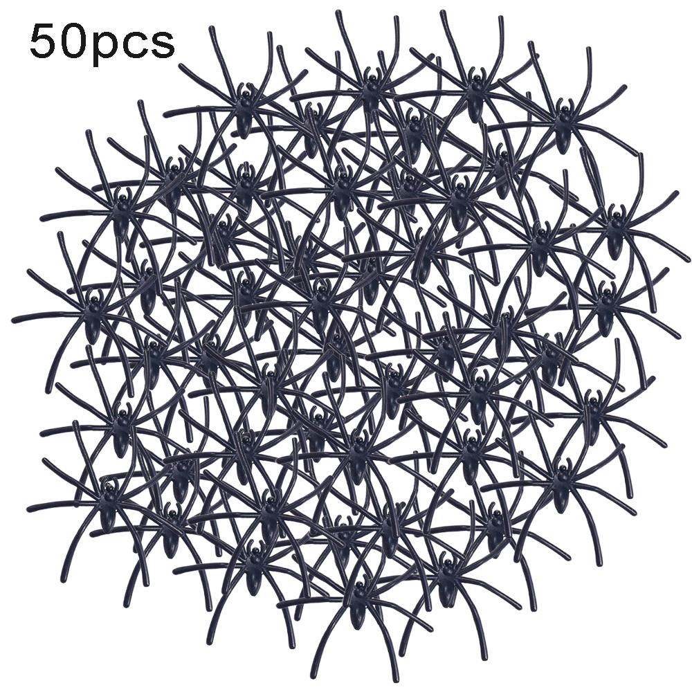 

50pcs Halloween Spiders, Scary Trick Spider, Plastic Spider, Indoor & Outdoor Haunted House Decorative Props, Party Supplies