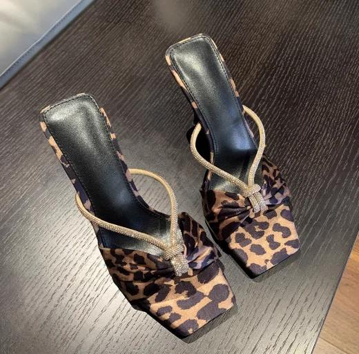 Fashion Purple Satin Rhinestone One-Strap Sandals for Women 2025 Summer New Bow Open-Toe Thin High-Heeled Slippers Casual Fashion Slides