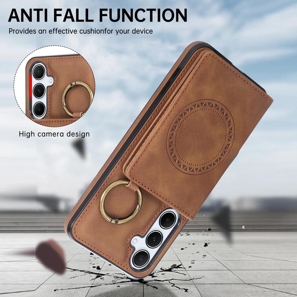 For Samsung Galaxy S25+/S24+ Case Card Holder Kickstand Leather + TPU Phone Cover with Ring Holder