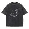 Summer Creative Print Washed T-Shirt Loose Casual Fashion Retro Street Style Short Sleeve Top For Everyday Commute Unisex
