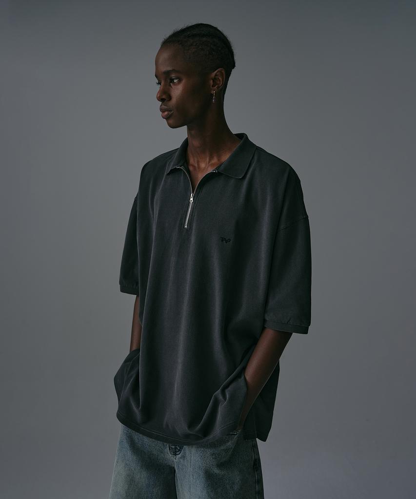 Diantipeullaespom Pigment Oversized Zip-Up Pique Shirt (Charcoal)