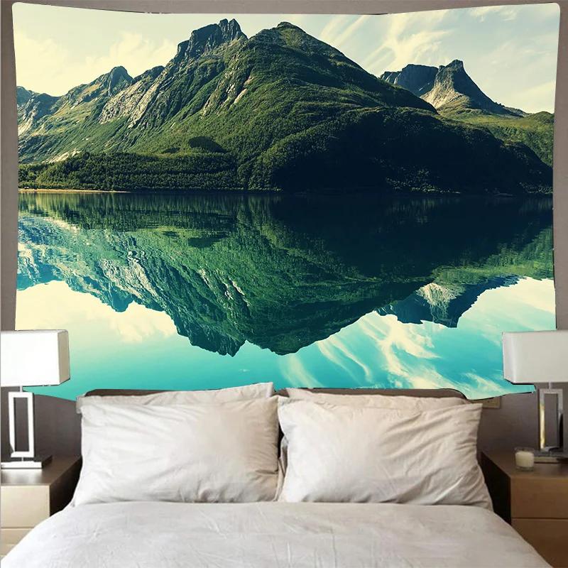 Горы и озера Гобелен Природный пейзаж Настенное искусство Тонкая ткань Потолок Одеяло — фото 5