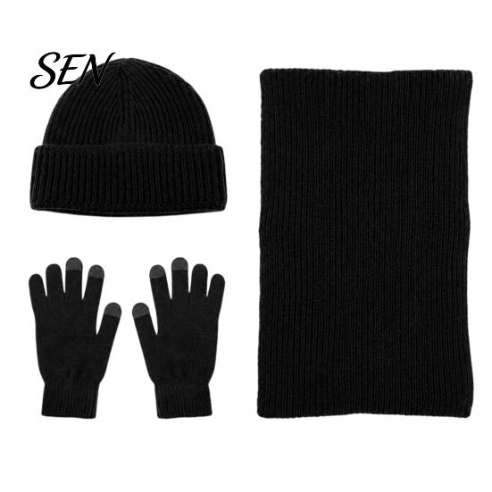 Soft Non Scratchy Winter Warmth Kit Men Knitted Hat Scarf Gloves Set, Solid Color Beanies, Warm Comfortable Windproof Knit for Daily Commute