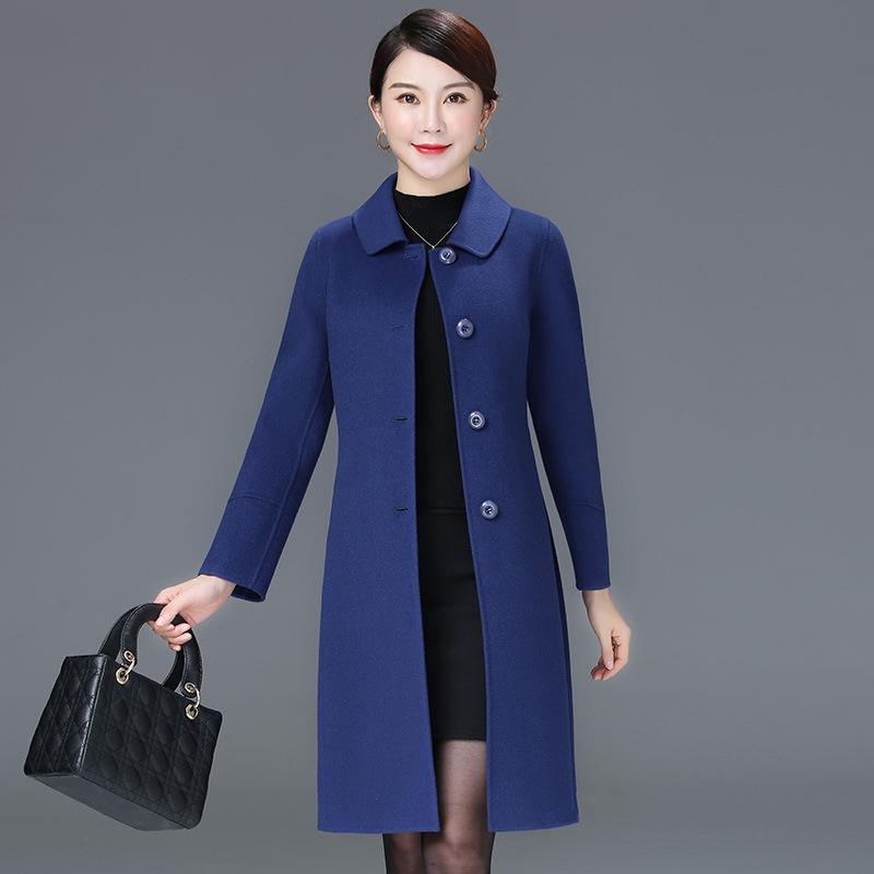 Women's Turn Down Collar Long Sleeve Slim Fit Commute Style Maxi Wool Coat Single Breasted Woolen Outer Jacket