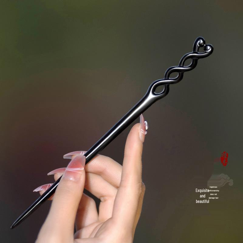 High-End Natural Ebony Wood Hairpin - Extended Chinese Ancient Style Black Hair Bun Accessory