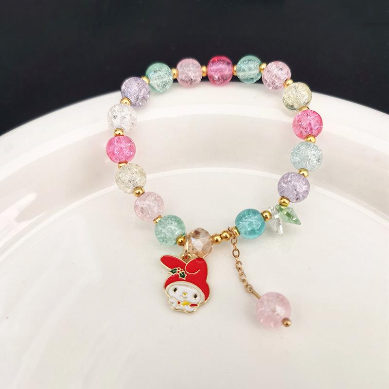 Sanrio Christmas Popcorn Crystal Beaded Bracelet - KT Cat & Kuromi Cartoon Design for Women, Perfect Gift for Besties