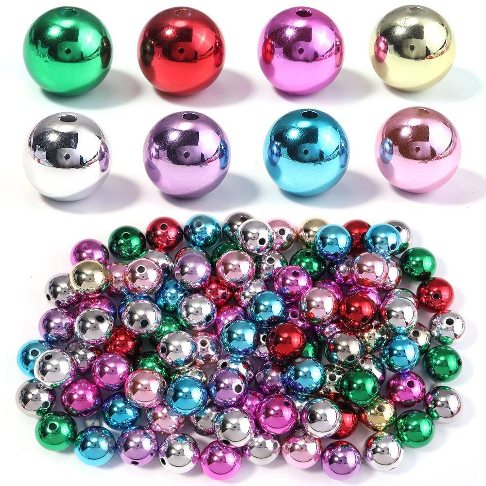 20pcs/lot UV Acrylic Beads Christmas Acrylic Beads Round Loose Spacer Beads For Jewelry Making DIY Bracelet Necklace Accessories