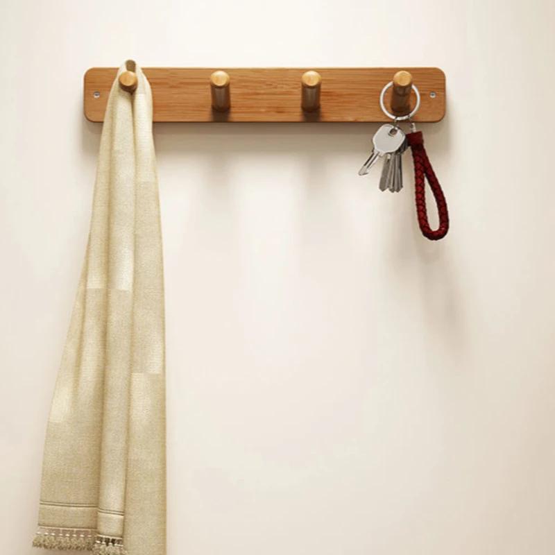 Double-layer Bamboo Wooden Coat Racks Bedroom Clothes Creative Hooks Wall Mounted Goods Sundries Shelves Closet Storage Hangers