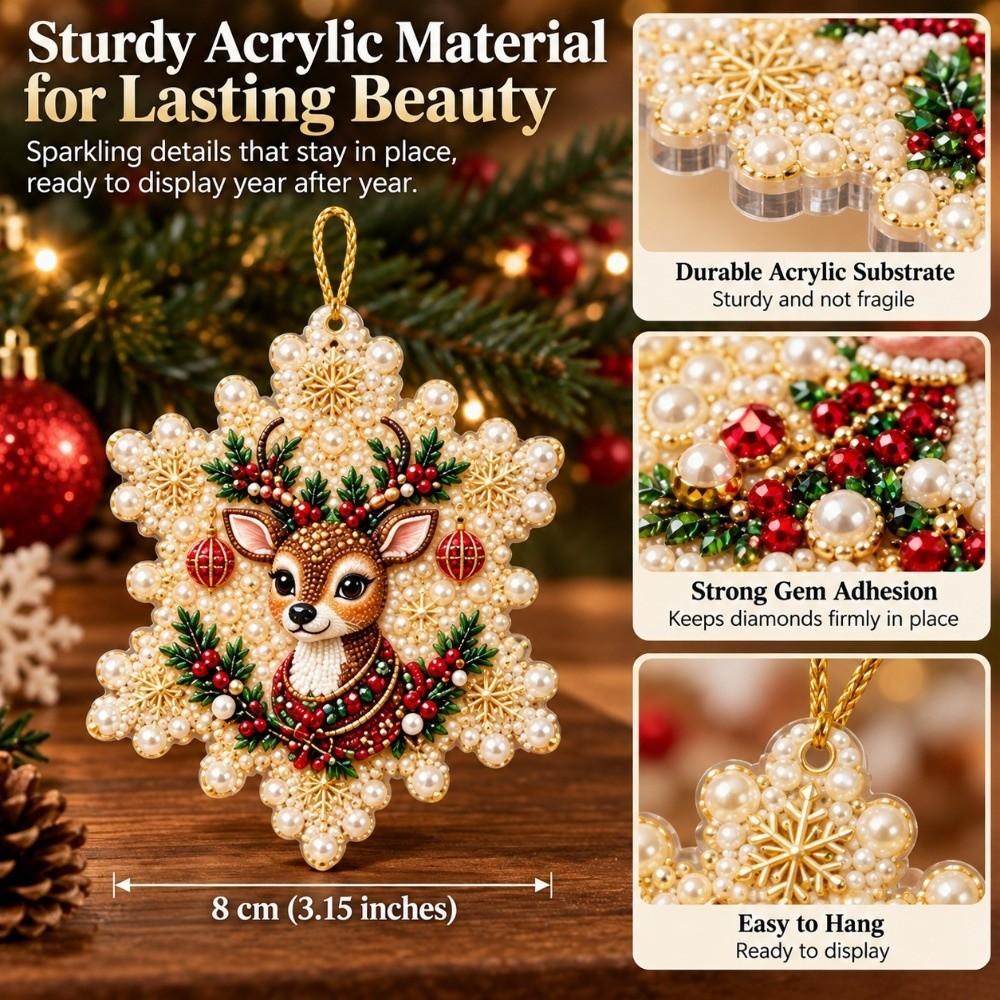 12Pcs Pearl Christmas Wooden Ornament Special-Shaped Gems Hanging Holiday Ornament  Christmas Tree