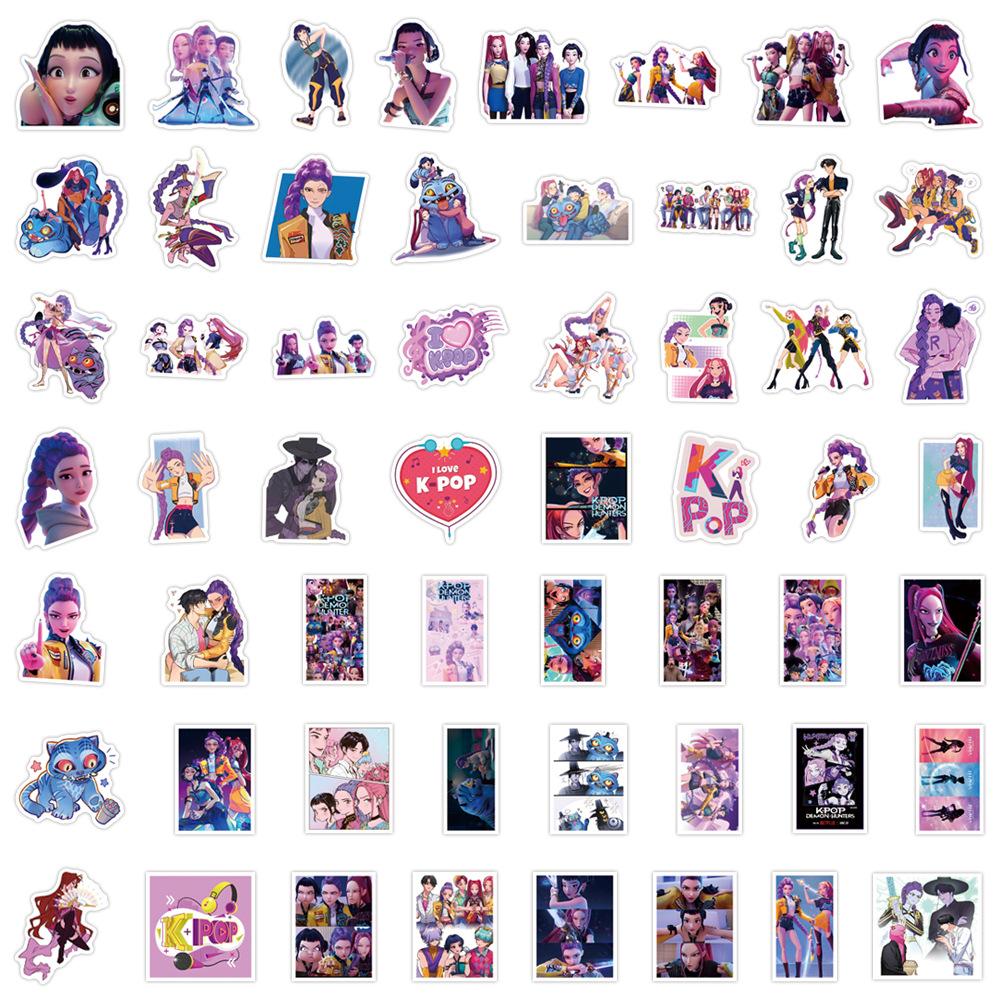 55pcs KPop Demon Hunters Cartoon Non-repeating Graffiti Stickers, Phone Cases, Suitcases, Water Bottles Stickers