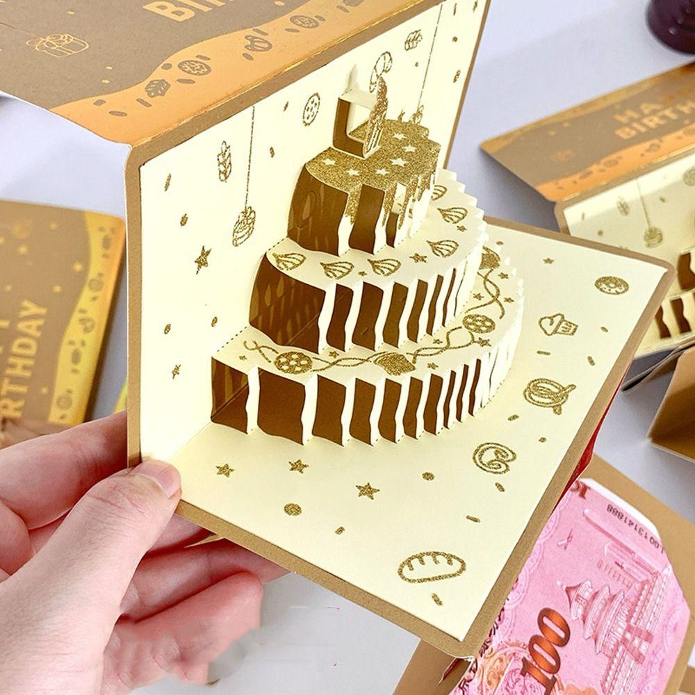 Vikbar 3D Födelsedag Röd Kuvert HongBao DIY Packning Lyckopengar Kuvert Traditionell Bästa Önskningar Röd Ficka Kinesiska Nyåret