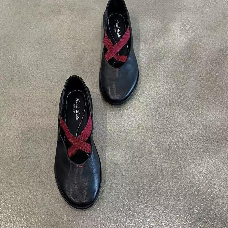 Sheepskin version~ Genuine leather niche cross-strap ballet shoes women's retro versatile flat-bottomed small leather shoes shallow mouth Mary Jane
