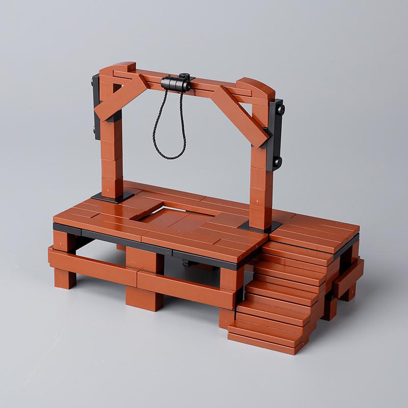 MOC Medieval Guillotine Building Blocks Kit Gallows Tree Hanging Cage Gallows Trial Weapons Bricks Toys Boys Gift
