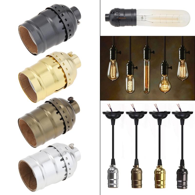 E26 / E27 Socket Vintage Retro Lamp Holder Aluminum Bulb Light Screw Sockets 4 Colors with Switch 110V/220V
