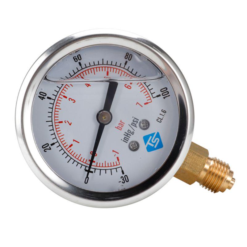 Compound Pressure Vacuum Gauge Glycerine Filled -1/10Bar & -30*Hg 1/4 BSP Bottom Dropship