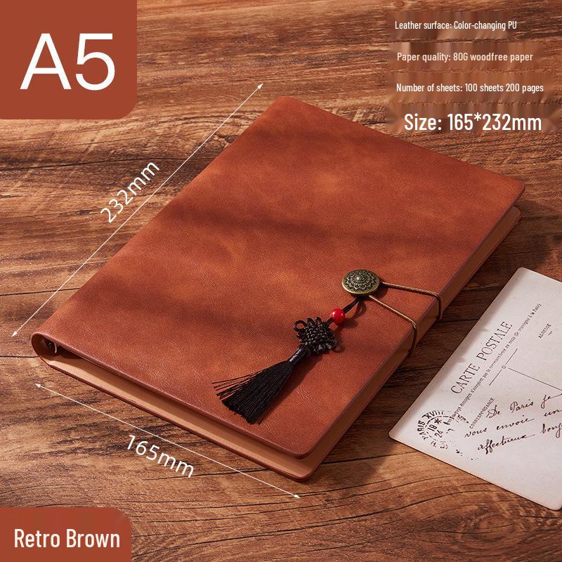 Chinese-Style A5 Loose-Leaf Business Diary: Retro 6-Hole Detachable Binder Planner, Customizable