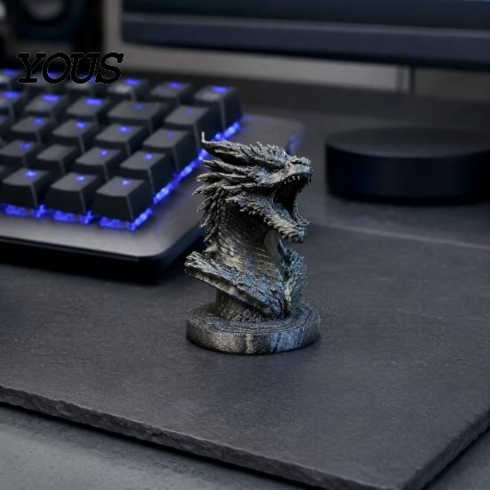 Desktop Dragon Decoration Head Figurine, 3D Printed Fantasy Statue, Mythical Black Sculpture Animal for Home Office Desk Decor, Gift Collectors Scale