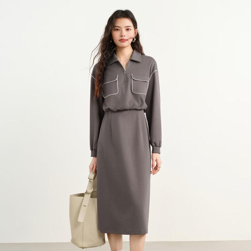 

Elva Island Women s Autumn Lapel Waist-Cinching Midi Dress L