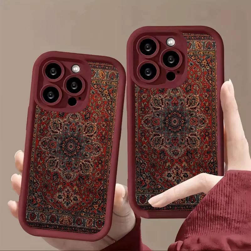 Red brown classic pattern carpet pattern Phone Case For iPhone 17 Pro Max 16E 15 Pro 14 13 12 11 Mini AIR XS XR XS 8Plus anti dr