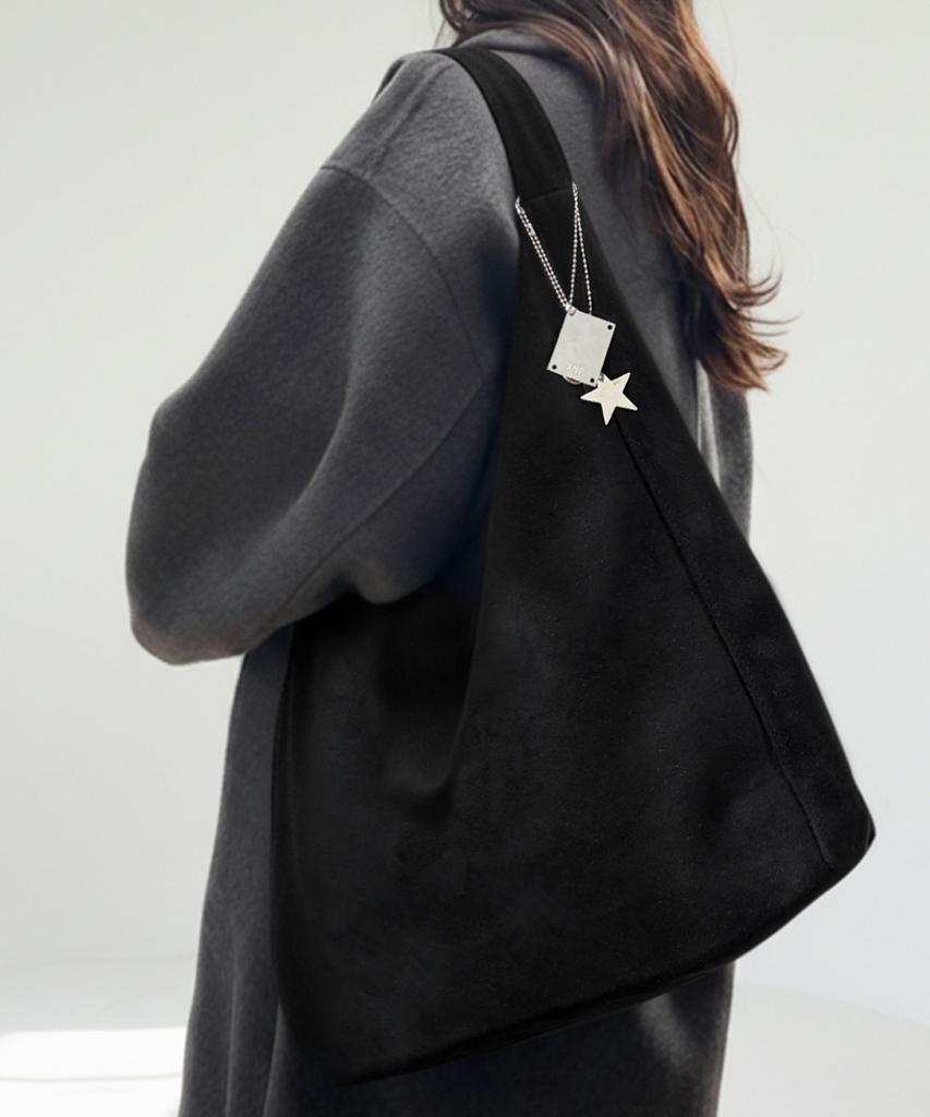 Np Studio Unisex Mellow Suede Hobo Big Shoulder Bag Black