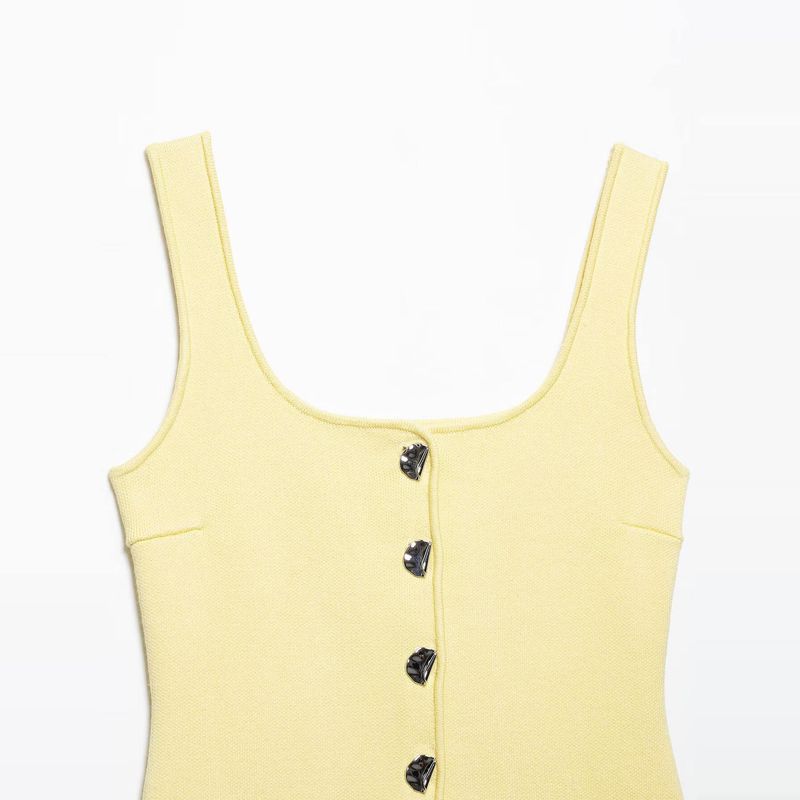 Kaslead New Arrival Women's Clothing Fashion Style Fashion Minimalist Plain Stitch Round Neck Shoulder Strap Tops 5536038