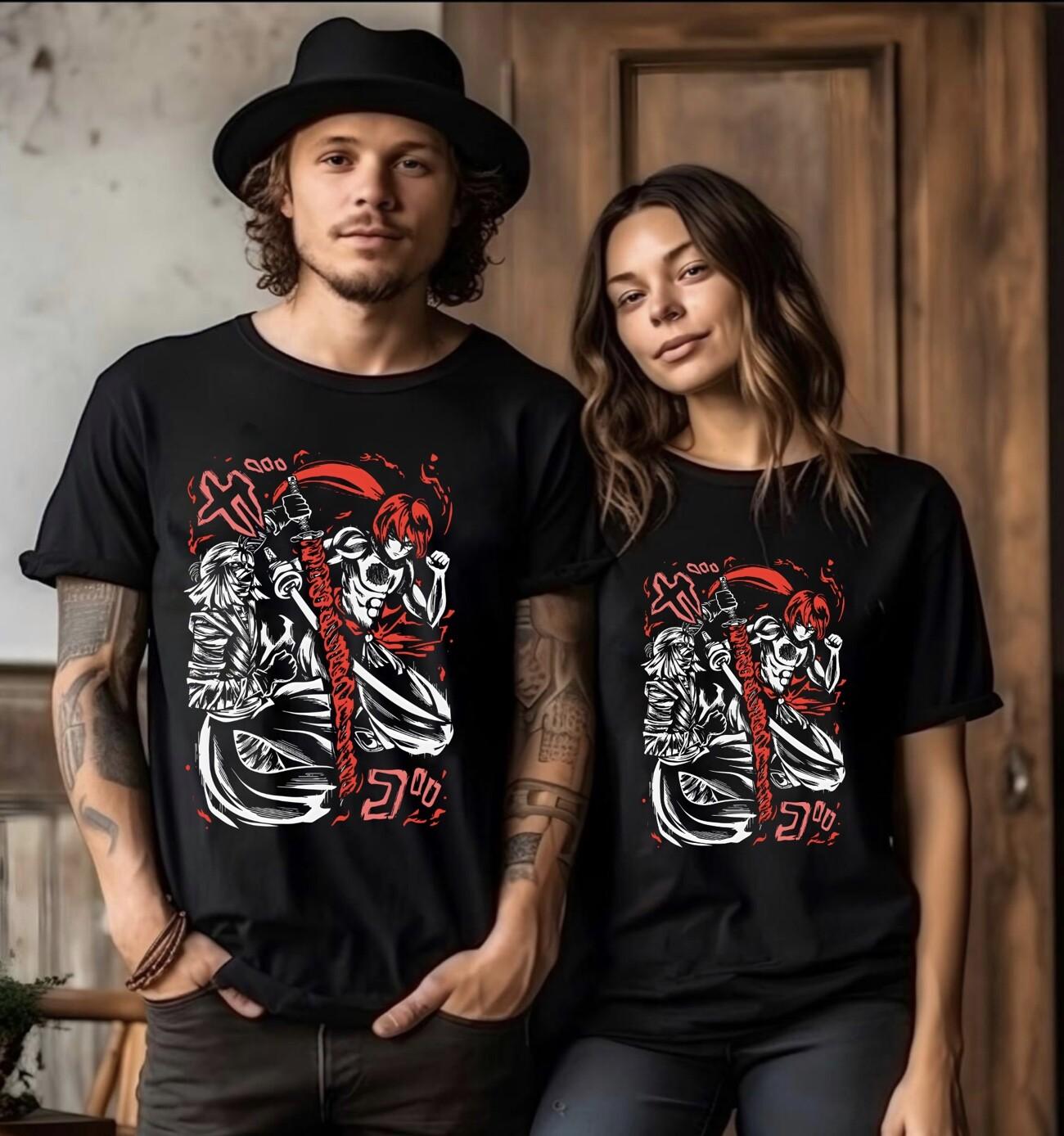 

New Anime Rurouni Kenshin Cosplay Ink Print Short Sleeve Unisex T-Shirt Mens Womens Tees Top TEE 4XL