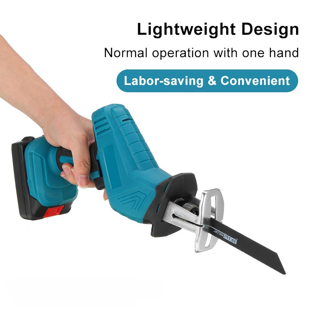 88VF 4 Blades Metal Cutting Woodworking with 2 Battery Blue + Black Cordless Reciprocating Saw Chainsaw Rechargeable Electric Jig Saw